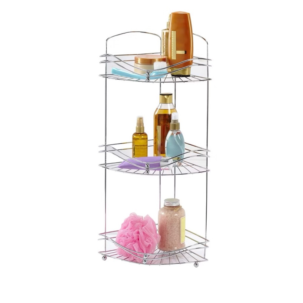 Brushed silver 3 Tier Corner Bathroom Organizer